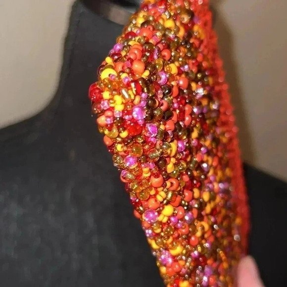 Heavily Beaded Orange Evening Bag Purse Wristlet Excellent Condition - Picture 2 of 14